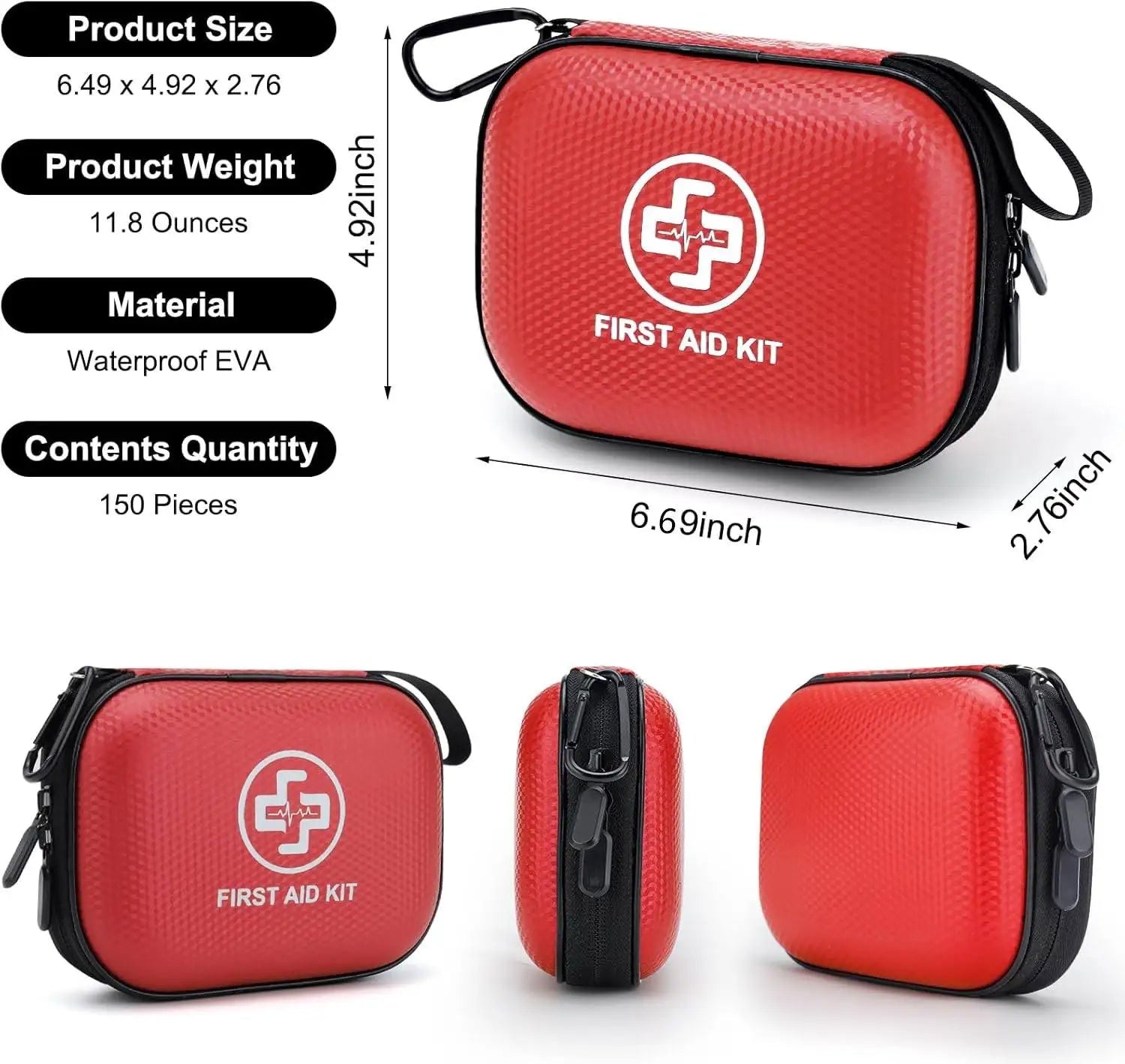 150-Piece First Aid Kit | Waterproof Hard Case | Mini Emergency Kit for Car Travel Home