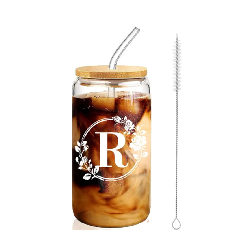 16oz Glass Can-Shaped Mug - Bamboo Lid + Glass Straw, Reusable, Eco-Friendly, for Iced Coffee Soda Cocktails