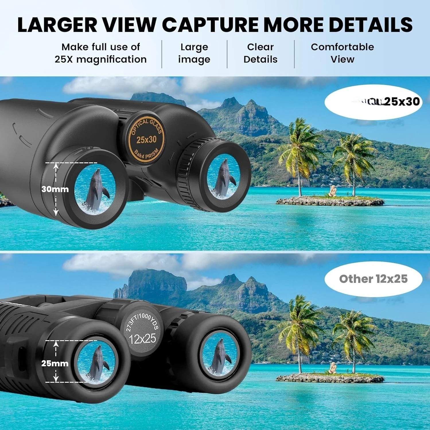 25x30 High Power Binoculars - HD Magnification for Outdoor Travel, Camping, Sports Events, Hiking - Long Range Viewing