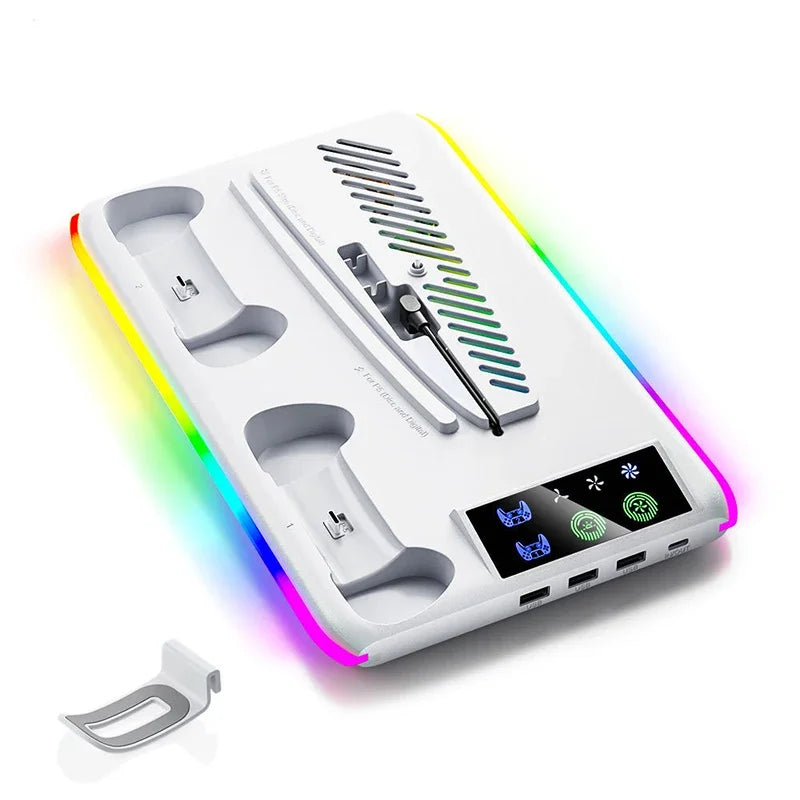 PS5 Cooling Stand - Charging Dock for Controllers, 3-Speed Fans, RGB Lights, Headphone Hook, for PS5/Slim/Pro