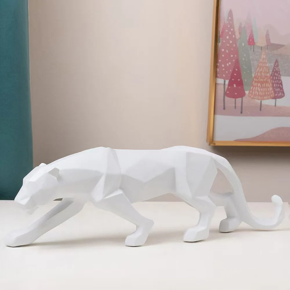 Leopard Resin Sculpture | Geometric Animal Decor | Hand-Painted Figurine