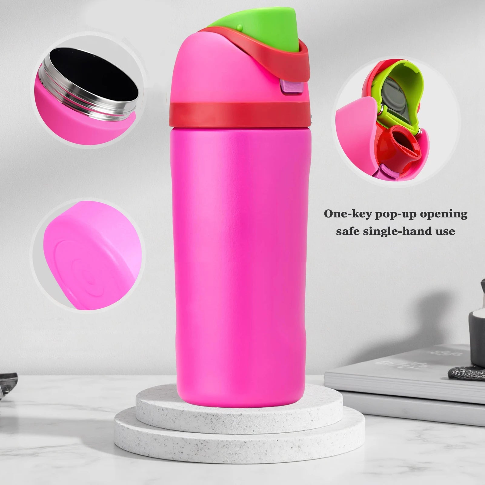 16oz Insulated Water Bottle - Stainless Steel, Double-Wall Vacuum, Straw Lid, Leak-Proof, for Hiking Travel Gym